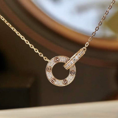 [Rosla]LOVE 7.6MM NECKLACE ROSE GOLD AND SILVER  FULL DIAMOND
