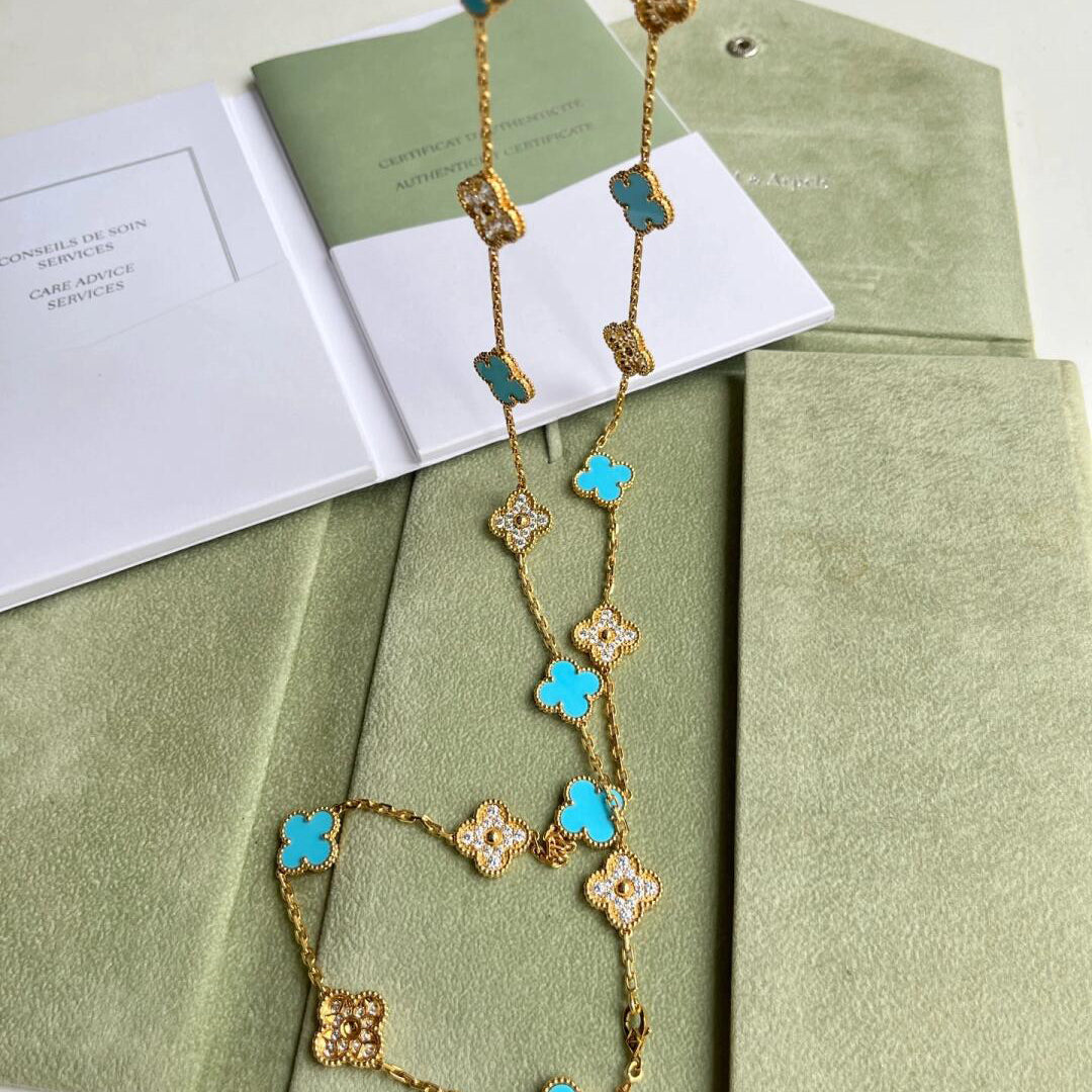 [Rosla]CLOVER 20 MOTIFS TURQUOISE DIAMOND NECKLACE