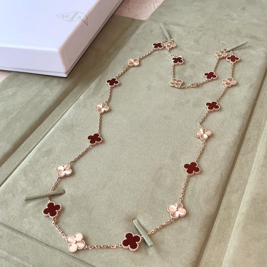 [Rosla]CLOVER 20 MOTIFS LASER CARNELIAN NECKLACE