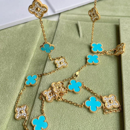 [Rosla]CLOVER 20 MOTIFS TURQUOISE DIAMOND NECKLACE