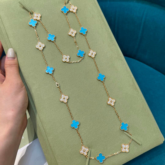 [Rosla]CLOVER 20 MOTIFS TURQUOISE DIAMOND NECKLACE