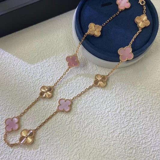 [Rosla]CLOVER 10 MOTIFS  LASER PINK MOP NECKLACE