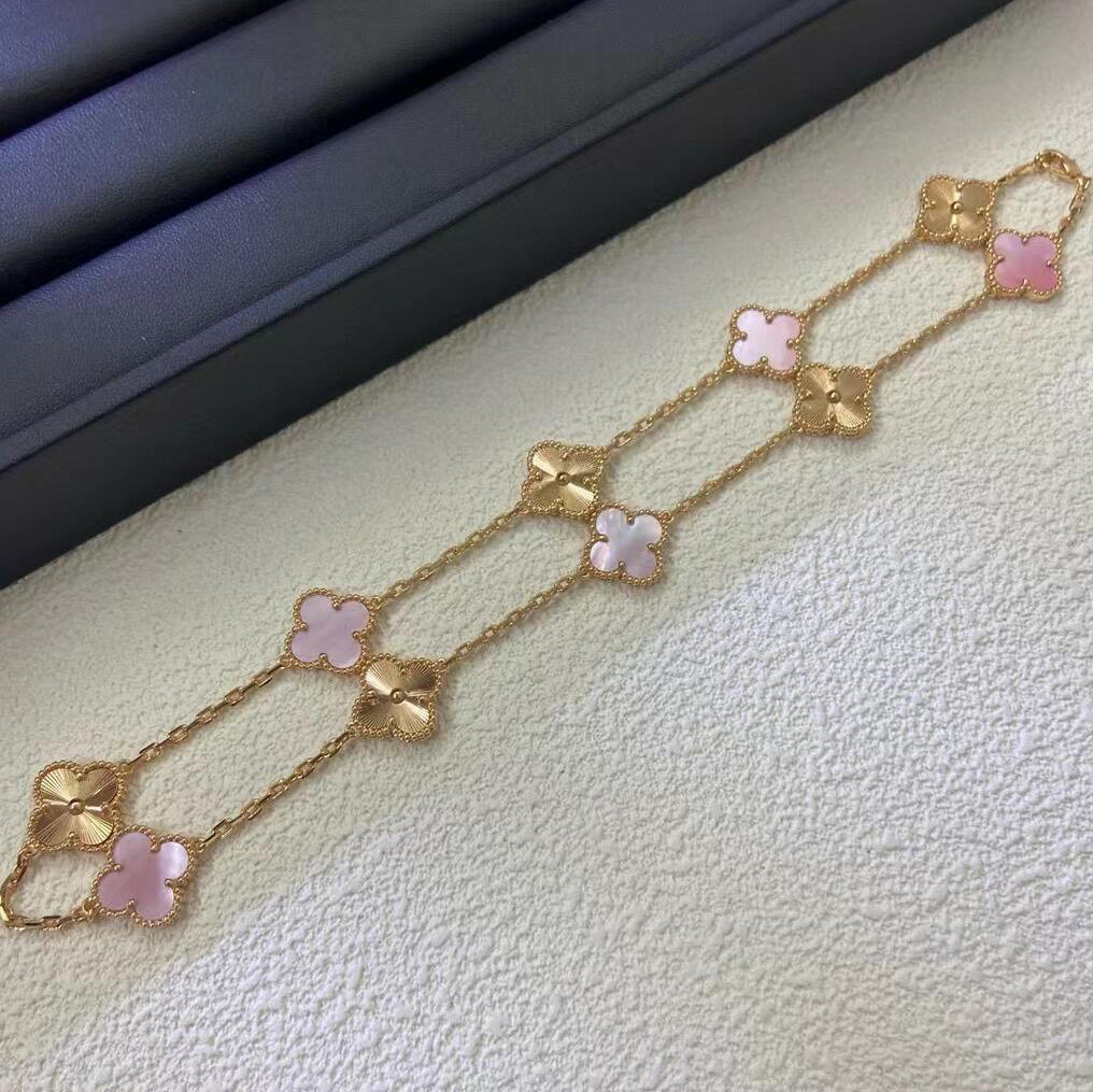[Rosla]CLOVER 10 MOTIFS  LASER PINK MOP NECKLACE