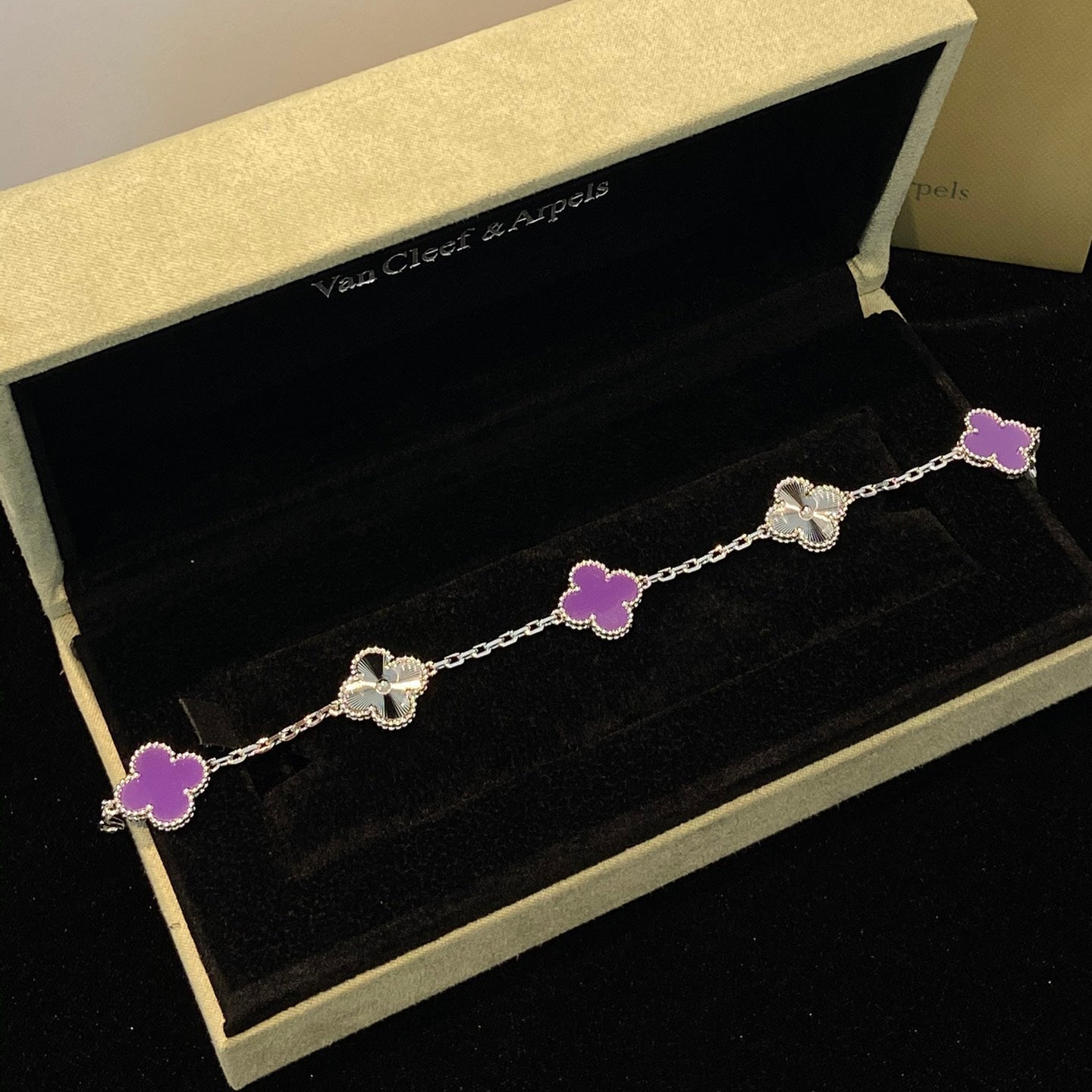 [Rosla]CLOVER  5 MOTIFS  PURPLE VIOLET BRACELET SILVER