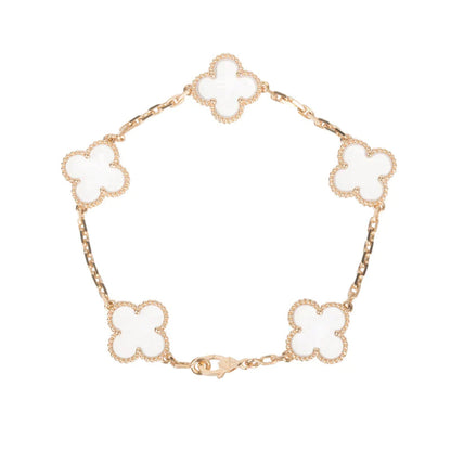 [Rosla]CLOVER 5 MOTIF ROCK CRYSTAL PINK GOLD BRACELET