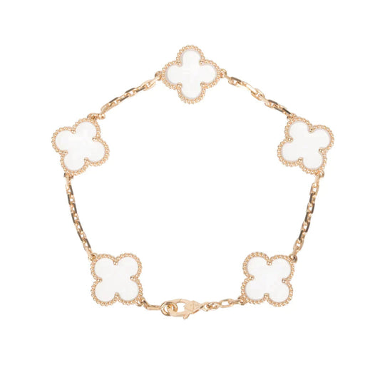 [Rosla]CLOVER 5 MOTIF ROCK CRYSTAL PINK GOLD BRACELET