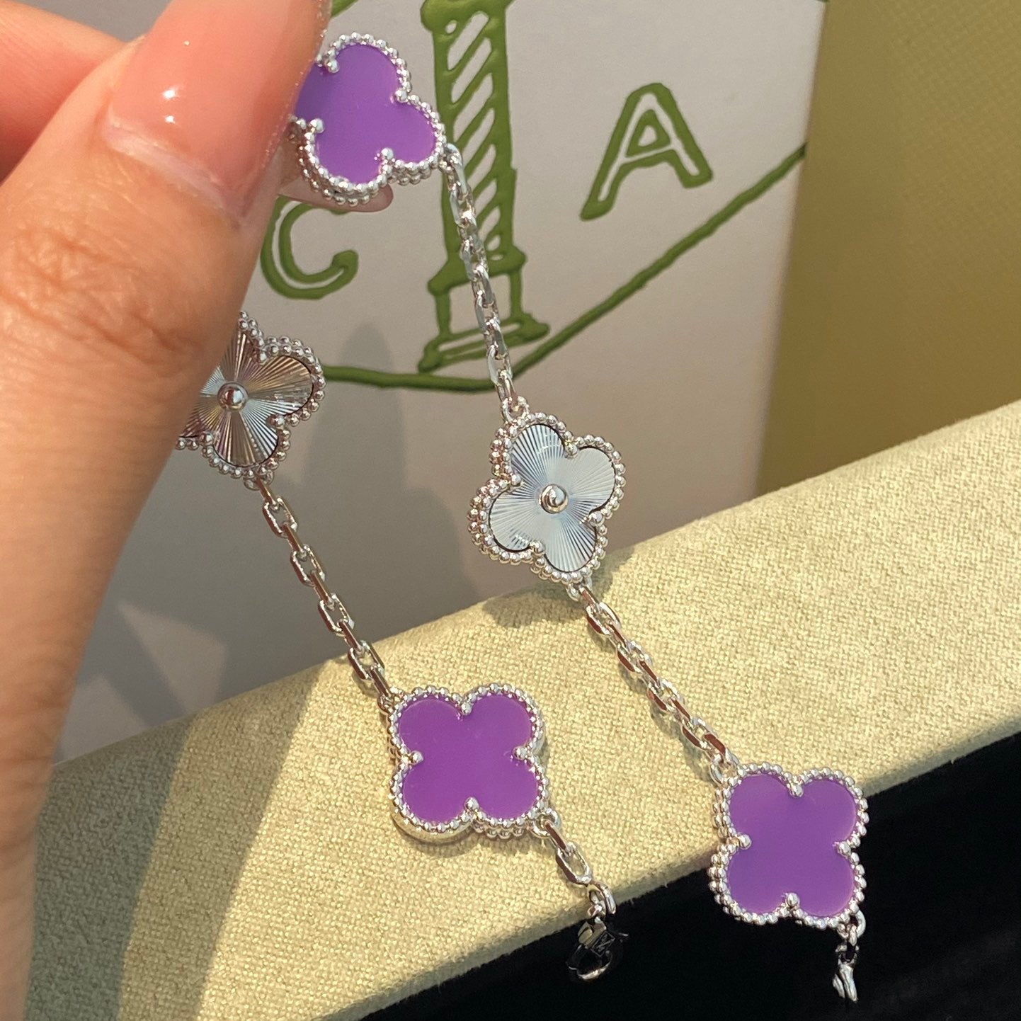 [Rosla]CLOVER  5 MOTIFS  PURPLE VIOLET BRACELET SILVER
