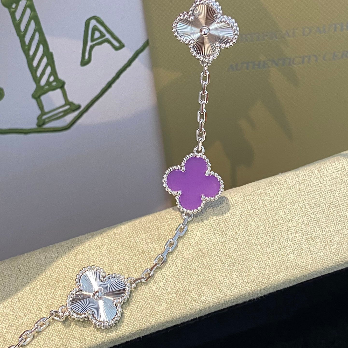 [Rosla]CLOVER  5 MOTIFS  PURPLE VIOLET BRACELET SILVER