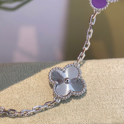 [Rosla]CLOVER  5 MOTIFS  PURPLE VIOLET BRACELET SILVER