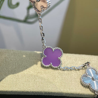 [Rosla]CLOVER  5 MOTIFS  PURPLE VIOLET BRACELET SILVER
