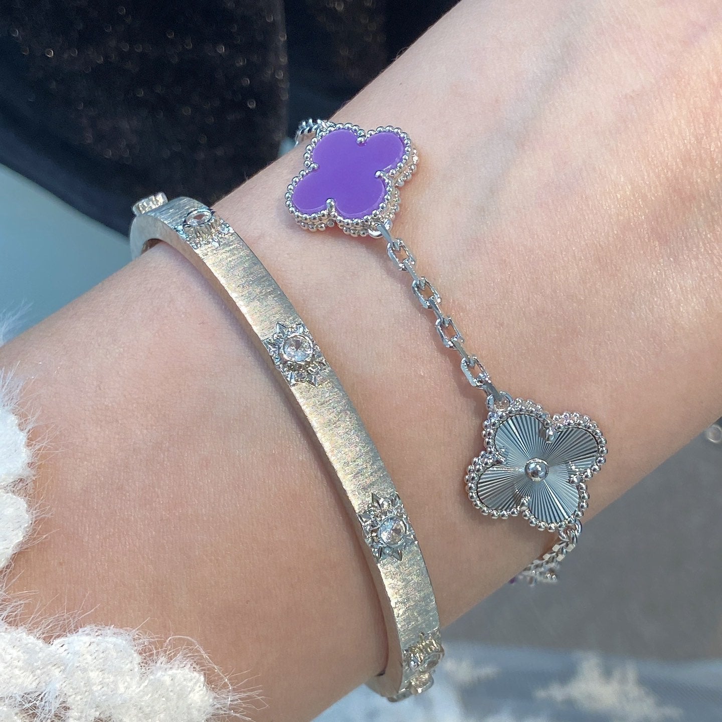 [Rosla]CLOVER  5 MOTIFS  PURPLE VIOLET BRACELET SILVER