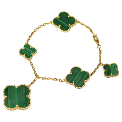 [Rosla]MAGIC CLOVER MALACHITE GOLD BRACELET 5 MOTIFS