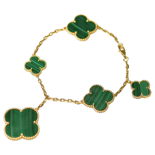 [Rosla]MAGIC CLOVER MALACHITE GOLD BRACELET 5 MOTIFS
