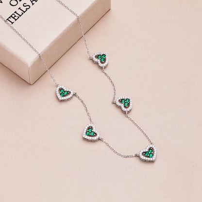 [Rosla]Sparkling Five Heart Necklace