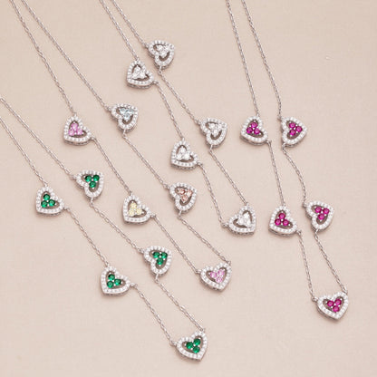 [Rosla]Sparkling Five Heart Necklace