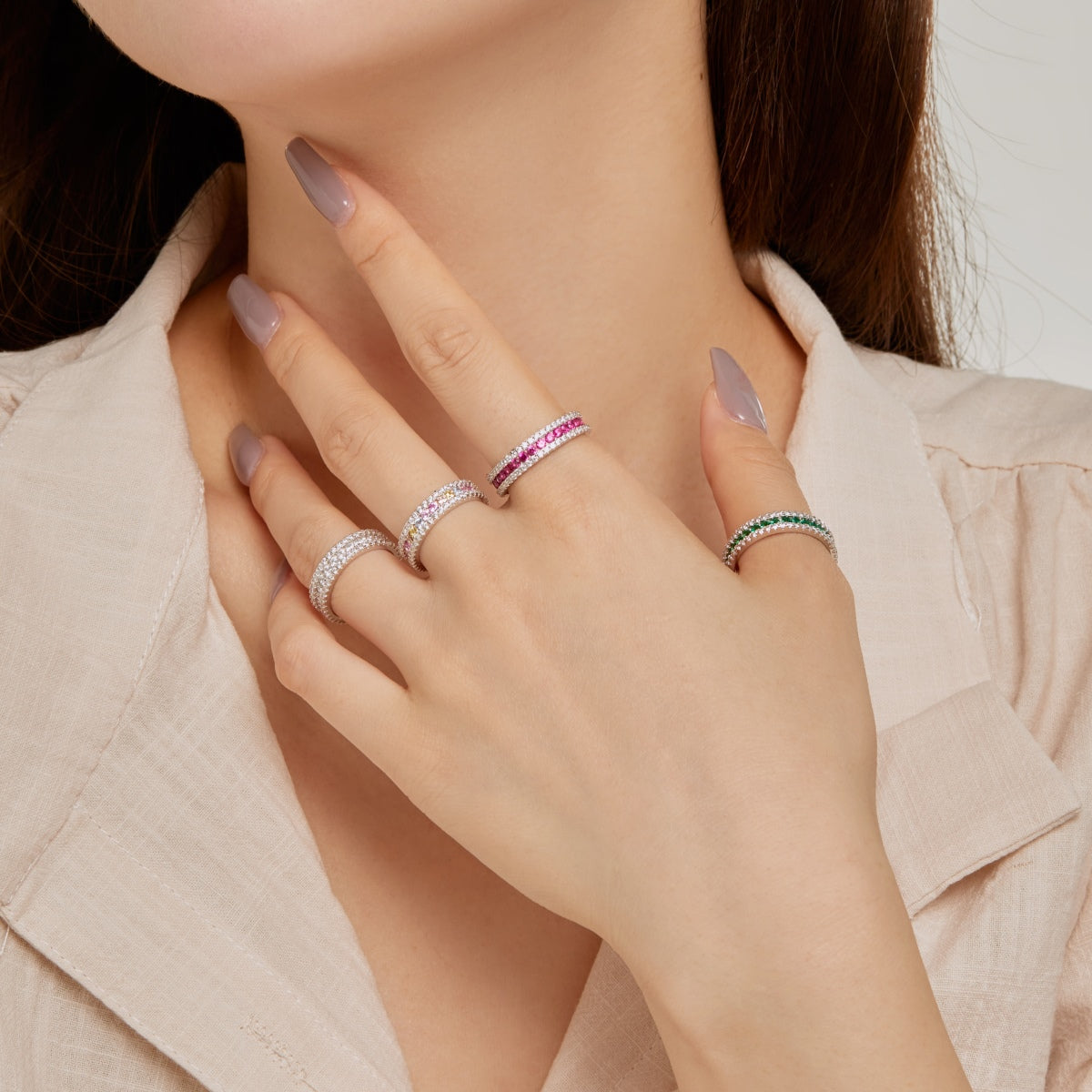 [Rosla]Delicate Colorful Round Cut Daily Ring