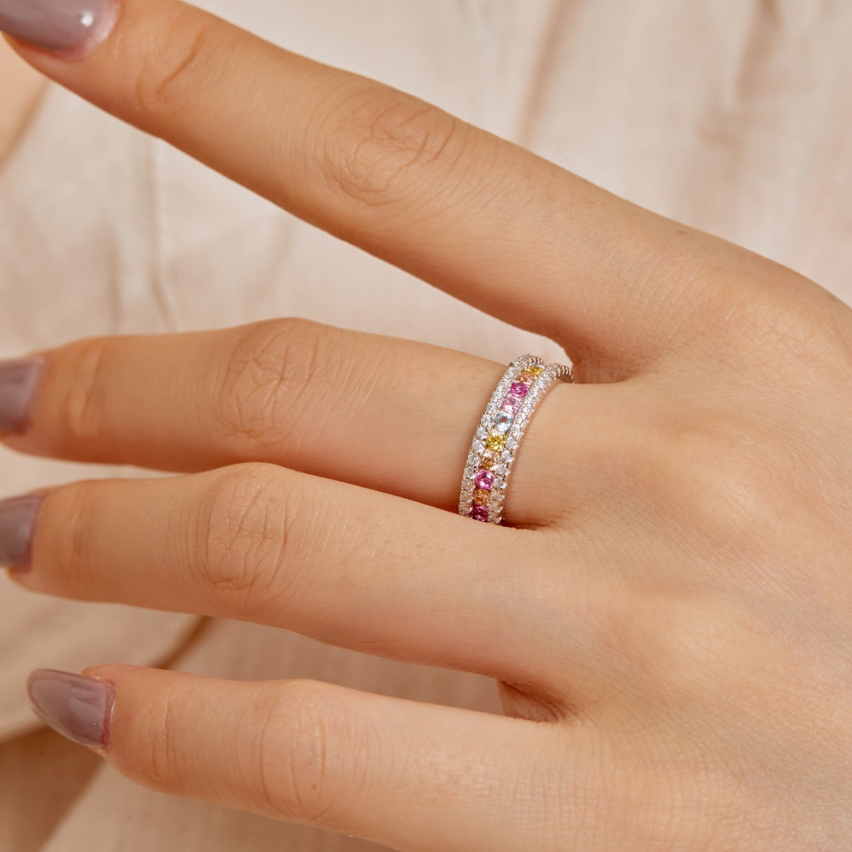 [Rosla]Delicate Colorful Round Cut Daily Ring