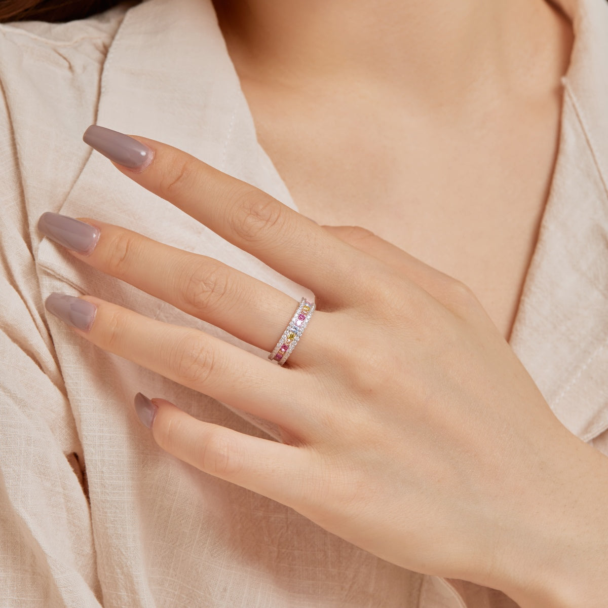[Rosla]Delicate Colorful Round Cut Daily Ring