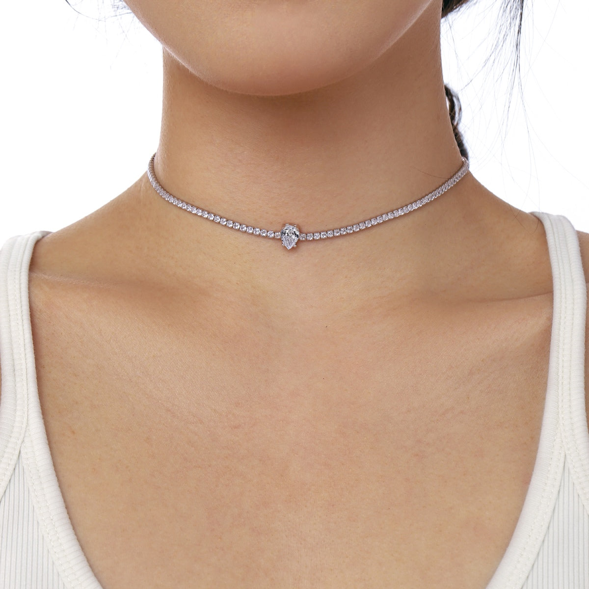 [Rosla]1.0 carat Unique Pear Cut Tennis Necklace