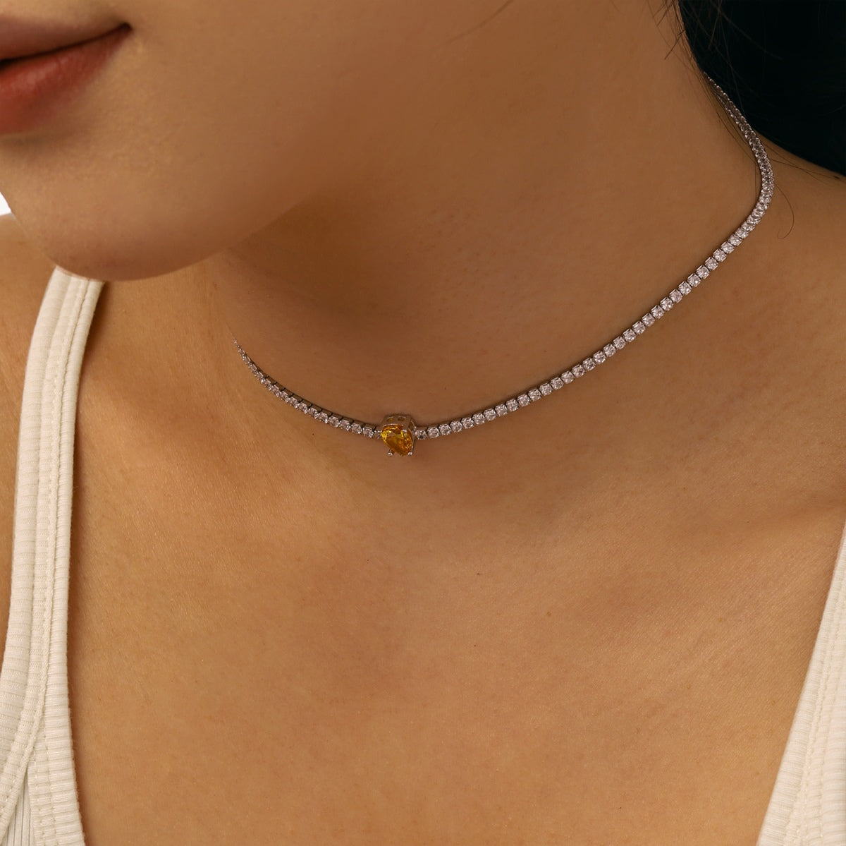 [Rosla]1.0 carat Unique Pear Cut Tennis Necklace
