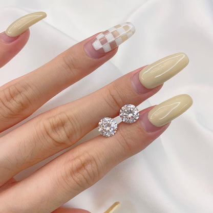 [Rosla]Stylish Shiny Round Center Stone Stud Earrings