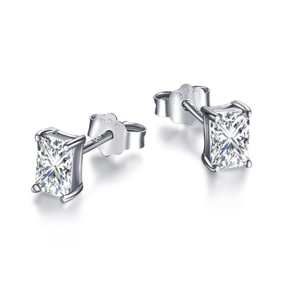 [Rosla]Stylish Shiny Rectangular Center Stone Stud Earrings