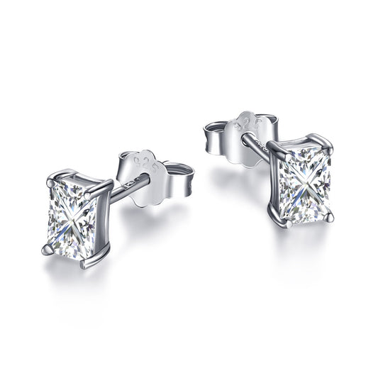 [Rosla]Stylish Shiny Rectangular Center Stone Stud Earrings