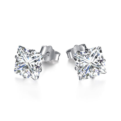[Rosla]Stylish Shiny Square Center Stone Stud Earrings