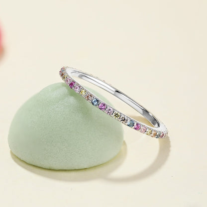 [Rosla]Ornate Colorful Round Cut Tennis Ring