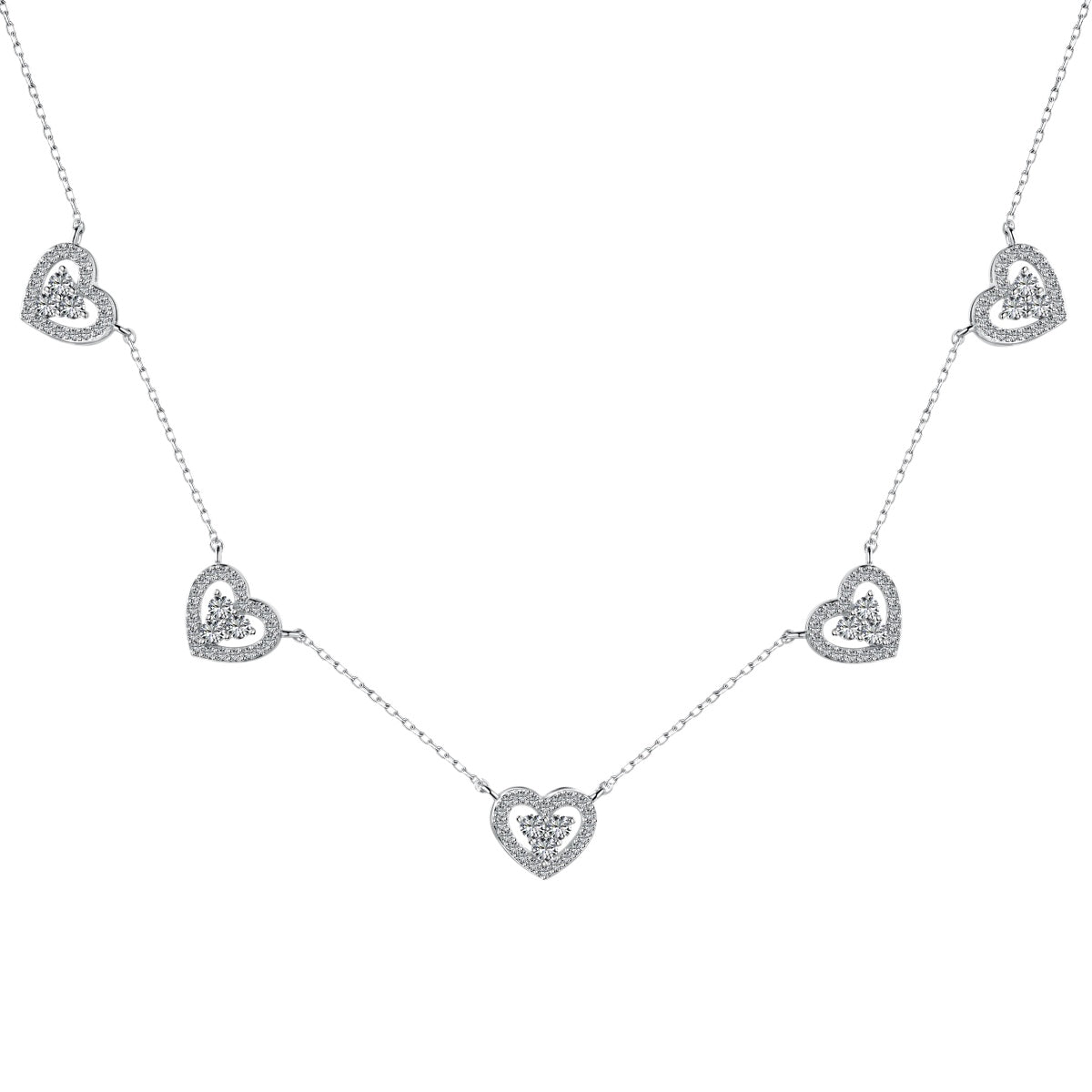 [Rosla]Sparkling Five Heart Necklace