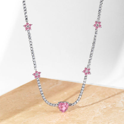 [Rosla]Dazzling Pink Heart Flower Necklace