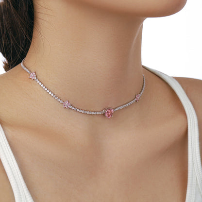 [Rosla]Dazzling Pink Heart Flower Necklace