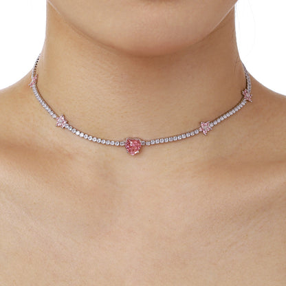 [Rosla]Dazzling Pink Heart Flower Necklace