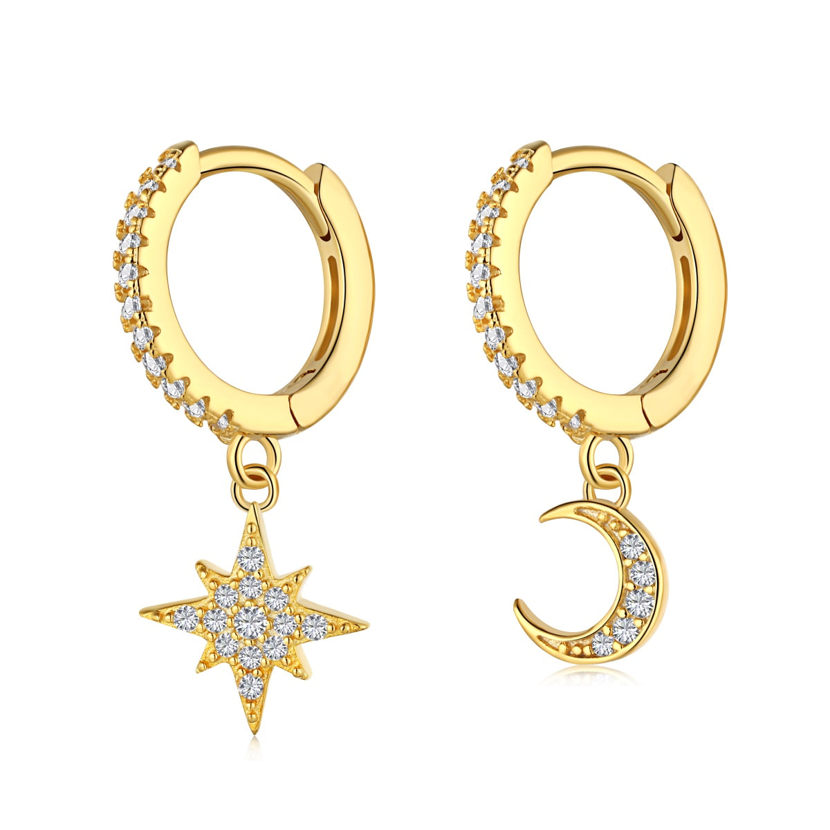 [Rosla]Star and Moon Asymmetric Earrings