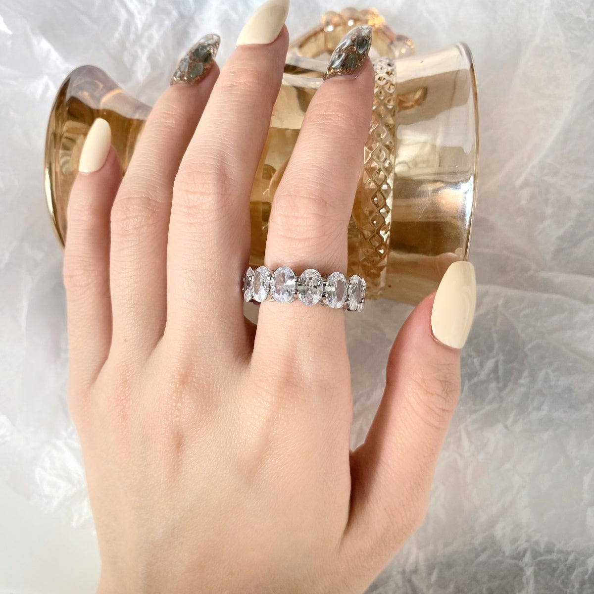 [Rosla]Dainty Elongated Cushion Cut Tennis Ring