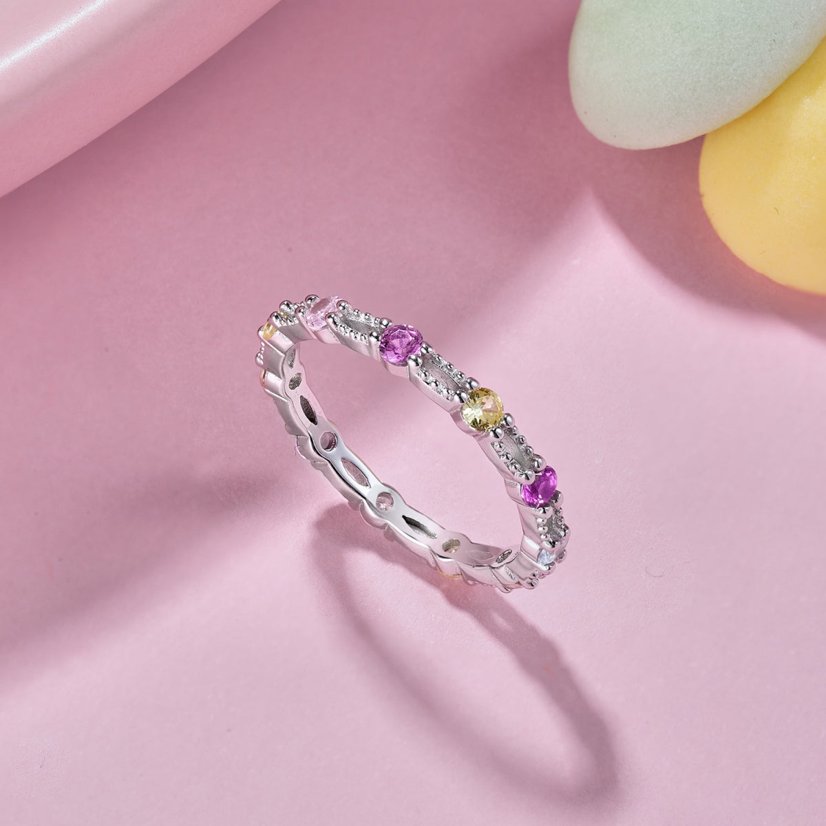 [Rosla]Sparkling Colorful Round Cut Tennis Ring