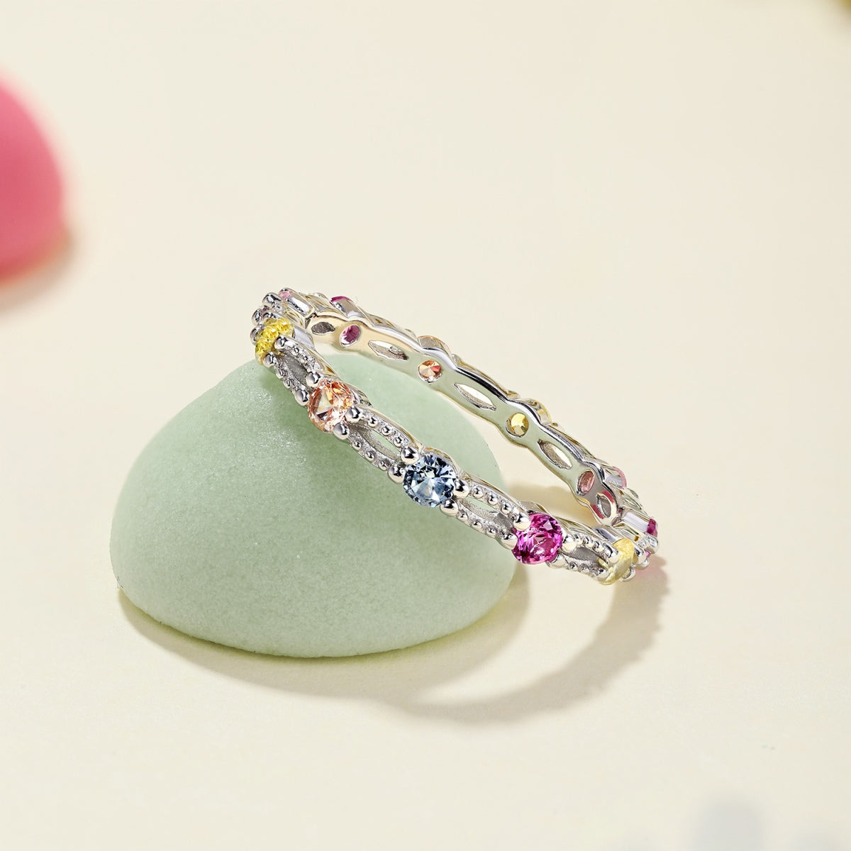 [Rosla]Sparkling Colorful Round Cut Tennis Ring