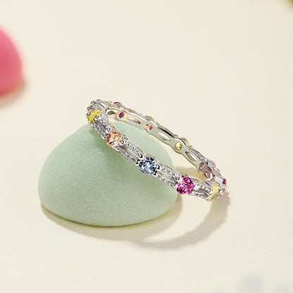 [Rosla]Sparkling Colorful Round Cut Tennis Ring