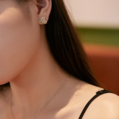 [Rosla]Ornate Flower Shape Pear Cut Lover Earrings