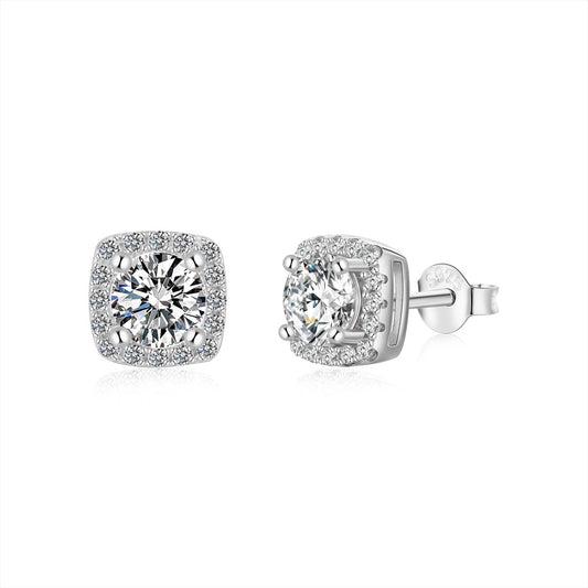 [Rosla]Classic Round Center Stone Stud Earrings