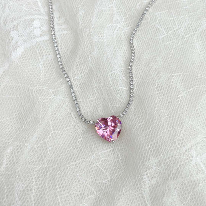 [Rosla]8.0 Carat Versatile Colorful Sweet Heart-Shaped Tennis Necklace
