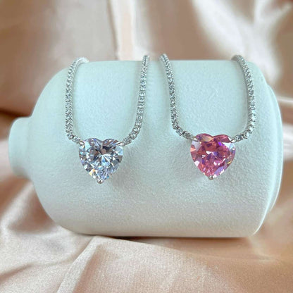 [Rosla]8.0 Carat Versatile Colorful Sweet Heart-Shaped Tennis Necklace