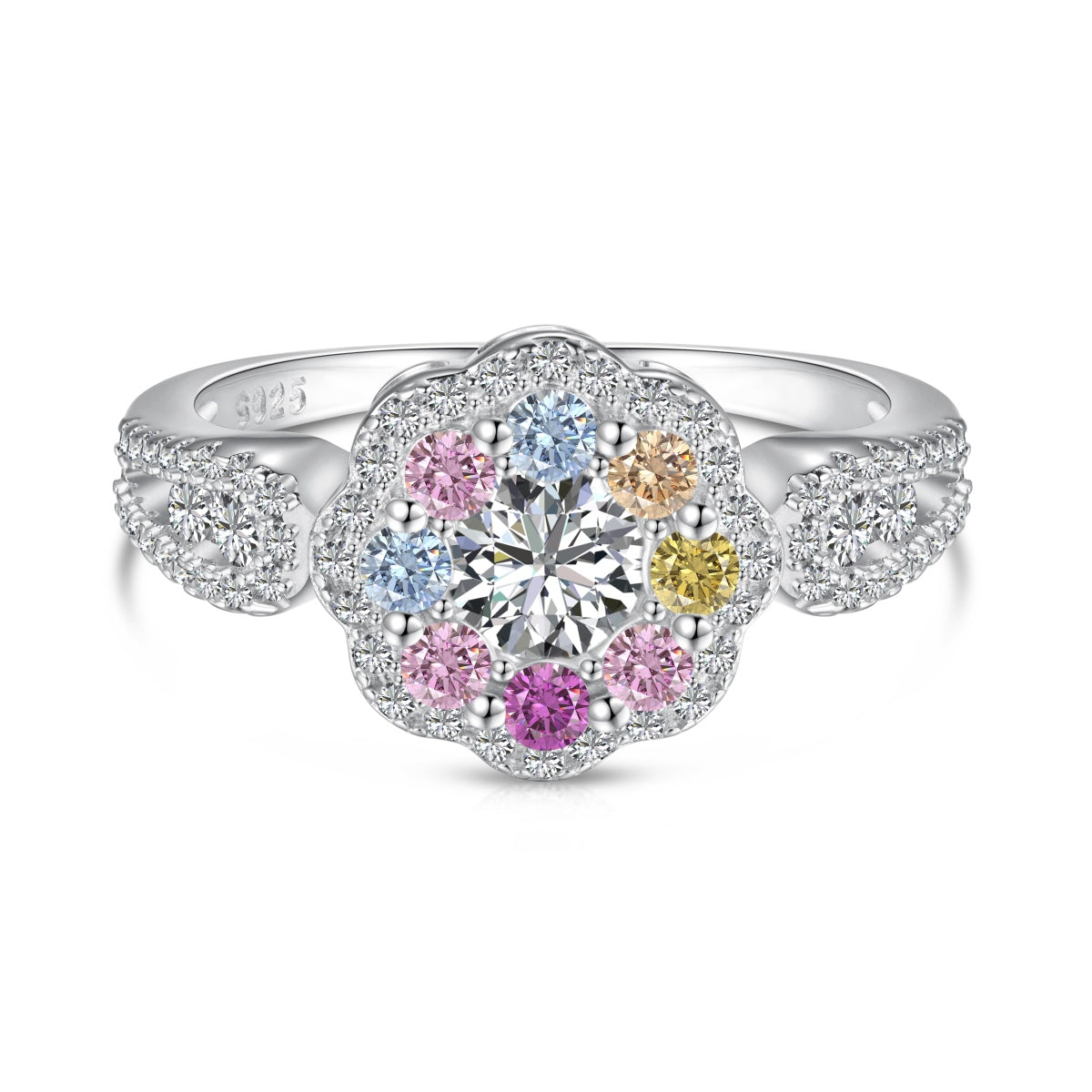 [Rosla]Delicate Colorful Round Cut Flower Shape Wedding Ring