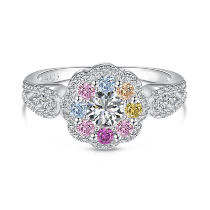 [Rosla]Delicate Colorful Round Cut Flower Shape Wedding Ring