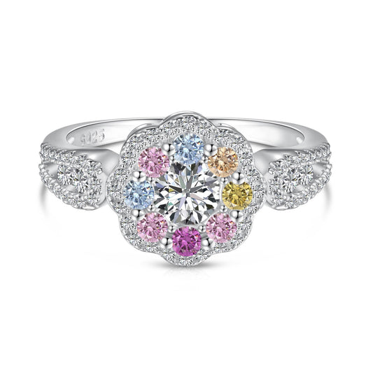 [Rosla]Delicate Colorful Round Cut Flower Shape Wedding Ring