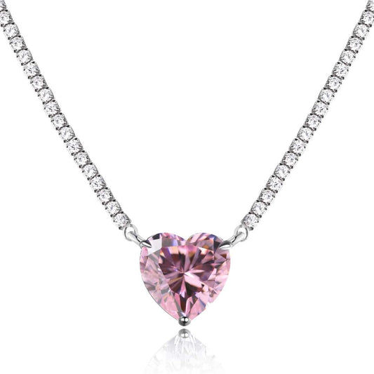 [Rosla]8.0 Carat Versatile Colorful Sweet Heart-Shaped Tennis Necklace