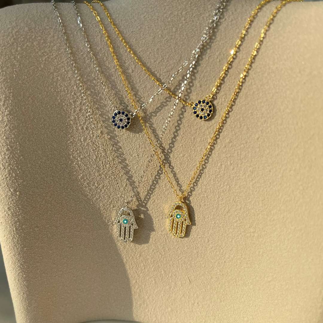 [Rosla]Demon Eye Hamsa Palm Necklace