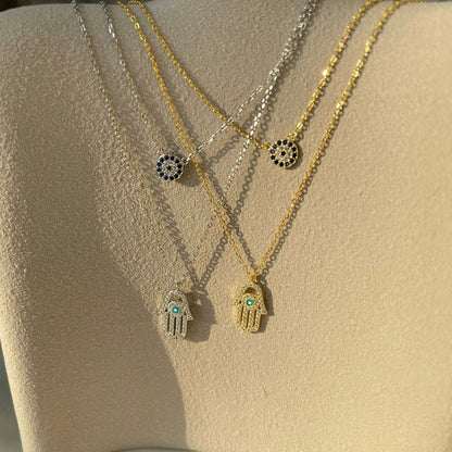 [Rosla]Demon Eye Hamsa Palm Necklace