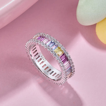 [Rosla]Dainty Kaleidoscopic Emerald Cut Daily Ring
