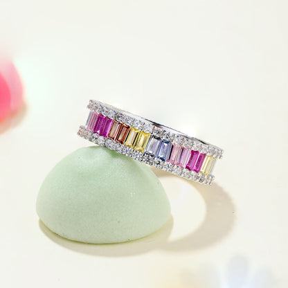 [Rosla]Dainty Kaleidoscopic Emerald Cut Daily Ring